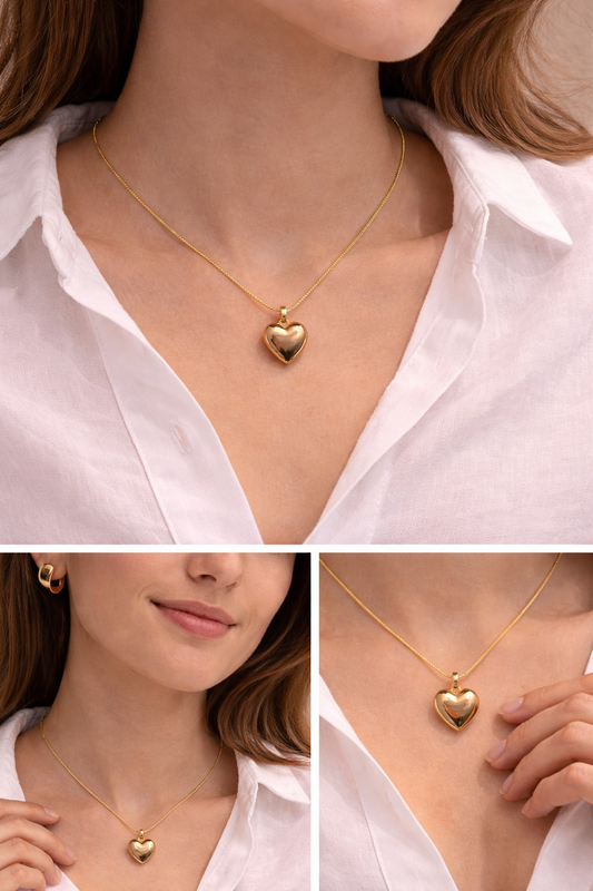Classic Heart Gold Pendant Necklace (Anti-Tarnish)