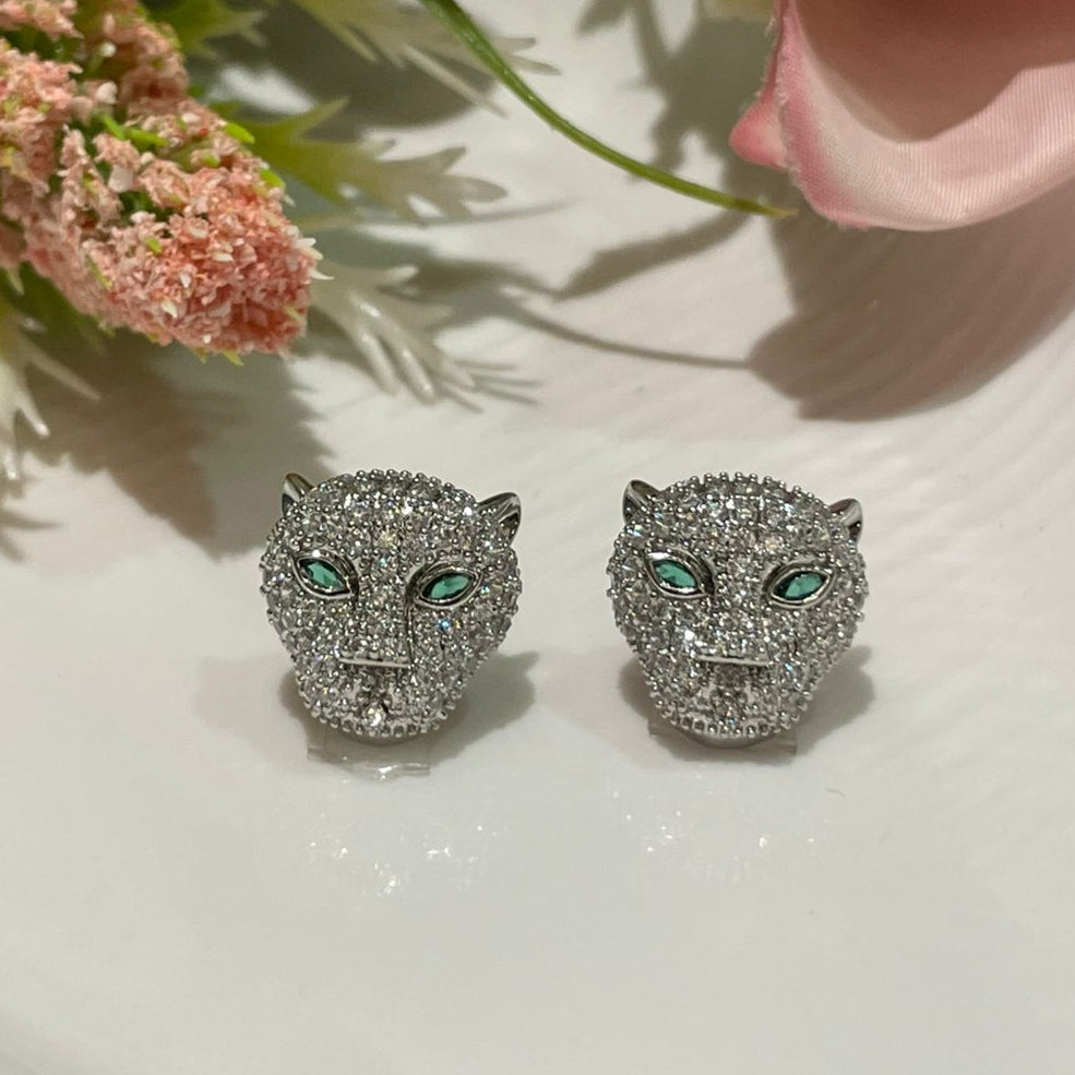 Crystal Panther Head Stud Earrings
