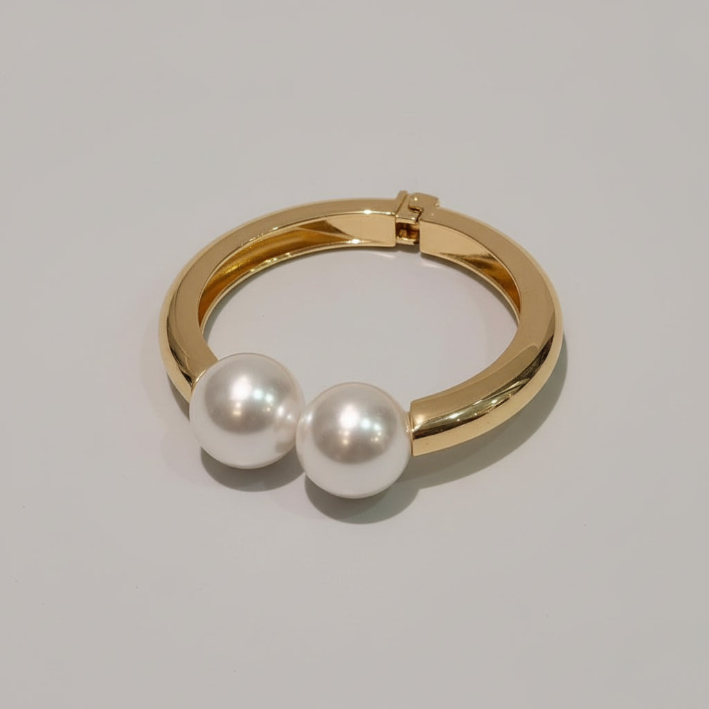Dual Pearl Gold Bracelet – Elegant Statement Kada