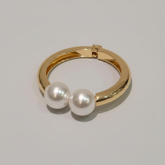 Dual Pearl Gold Bracelet – Elegant Statement Kada