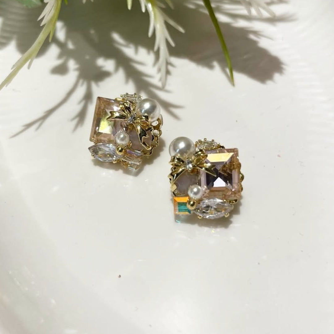 Blush Crystal & Pearl Stud Earrings