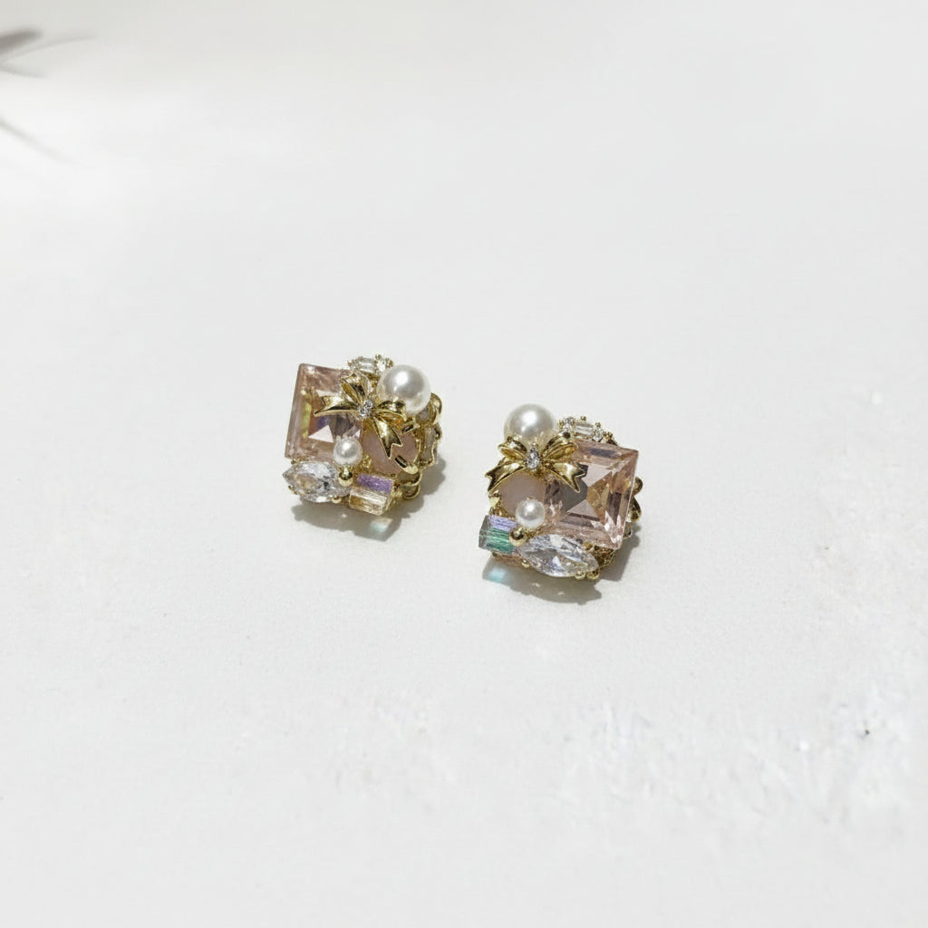 Blush Crystal & Pearl Stud Earrings