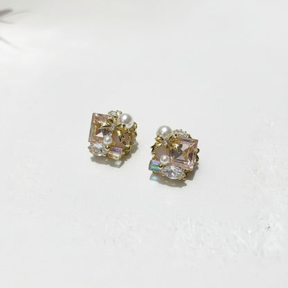 Blush Crystal & Pearl Stud Earrings