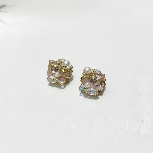 Blush Crystal & Pearl Stud Earrings