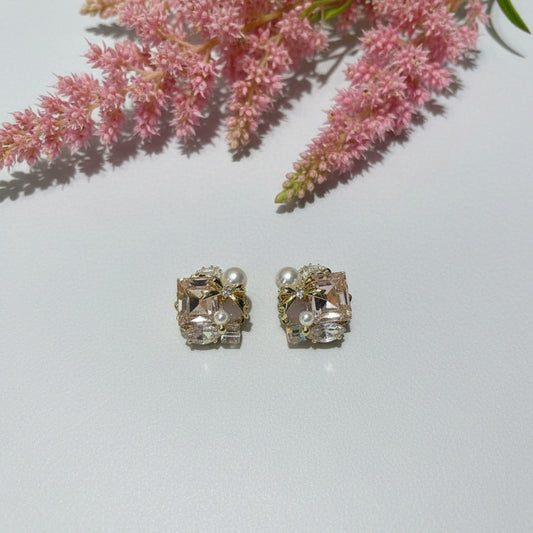 Blush Crystal & Pearl Stud Earrings