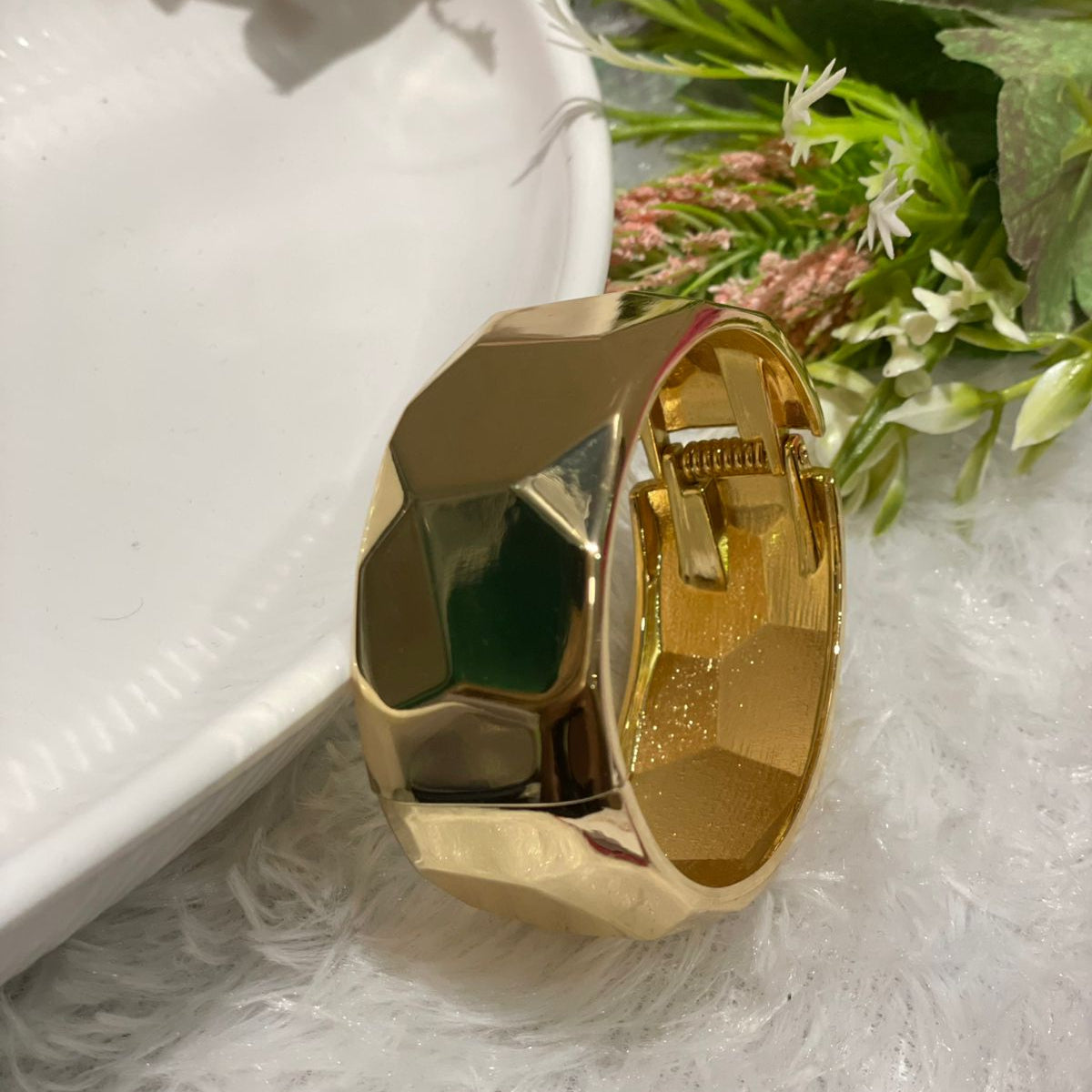 Gold Faceted Cuff Bracelet (Anti-Tarnish)