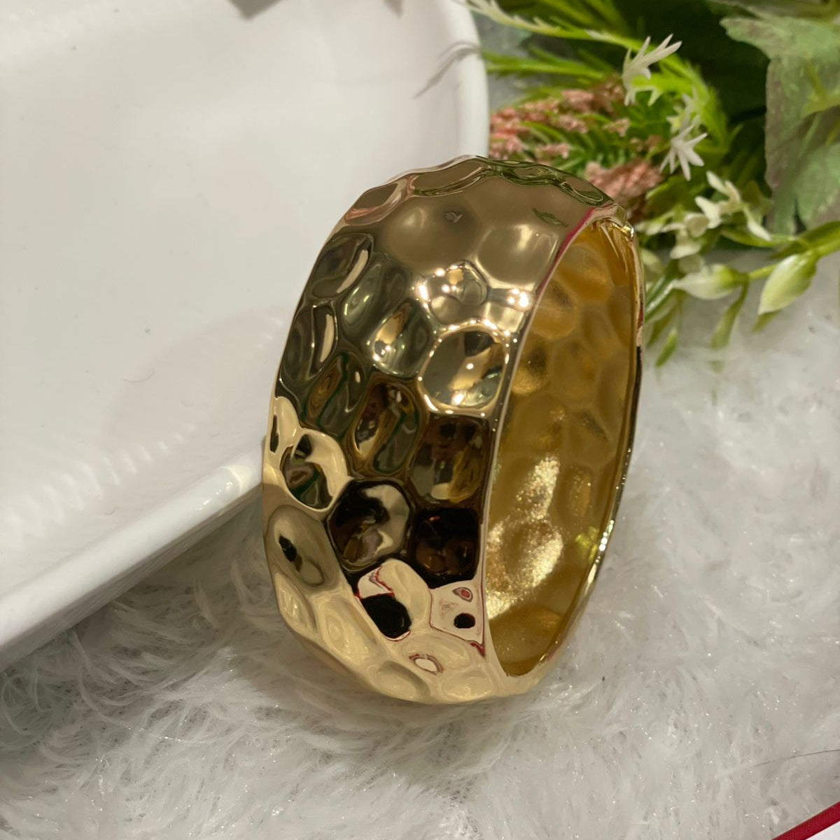 Gold Hammered Cuff Bracelet (Anti-Tarnish)