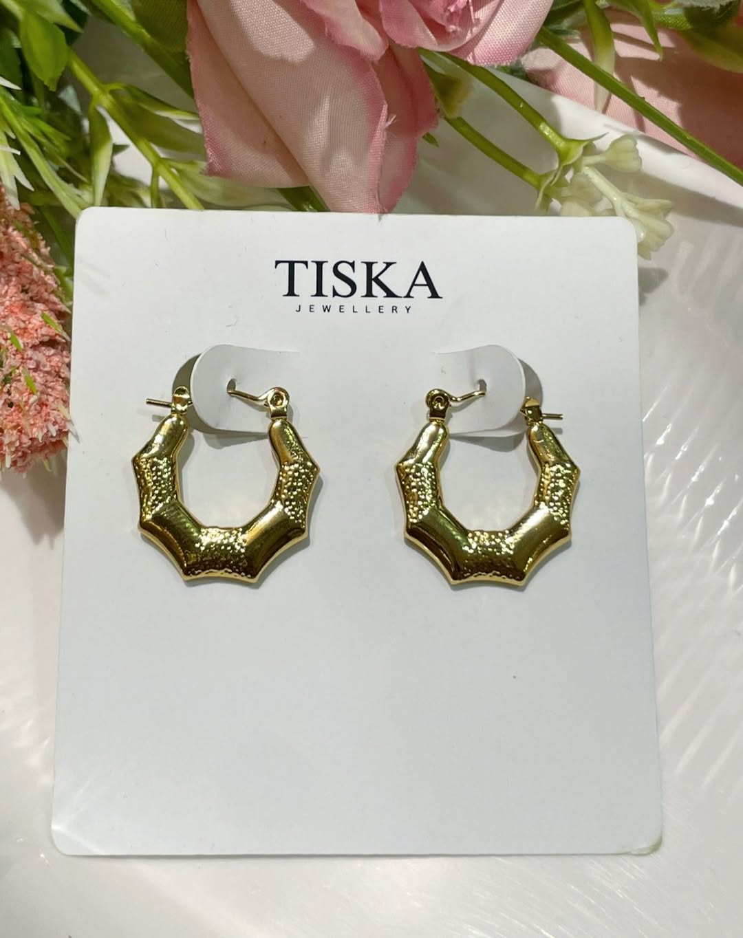 Anti Tarnish Golden Bamboo Hoops  (Anti tarnish)