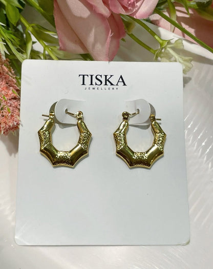Anti Tarnish Golden Bamboo Hoops  (Anti tarnish)