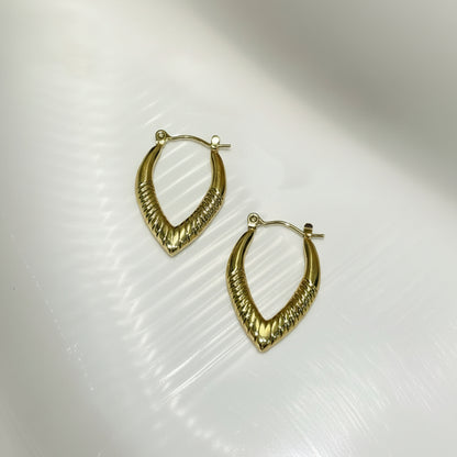 Gold Chevron Textured Hoop Earrings (Anti-Tarnish)