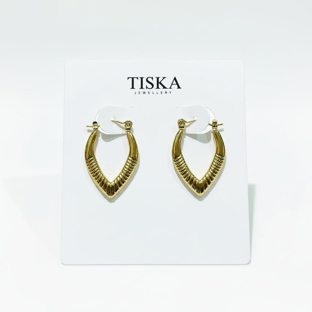 Gold Chevron Textured Hoop Earrings (Anti-Tarnish)