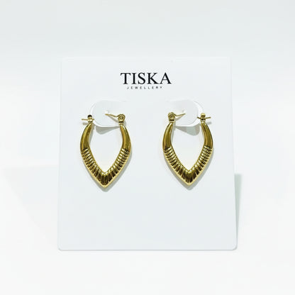Gold Chevron Textured Hoop Earrings (Anti-Tarnish)