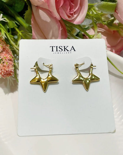 Golden Star Hoop Earrings (Anti-Tarnish)
