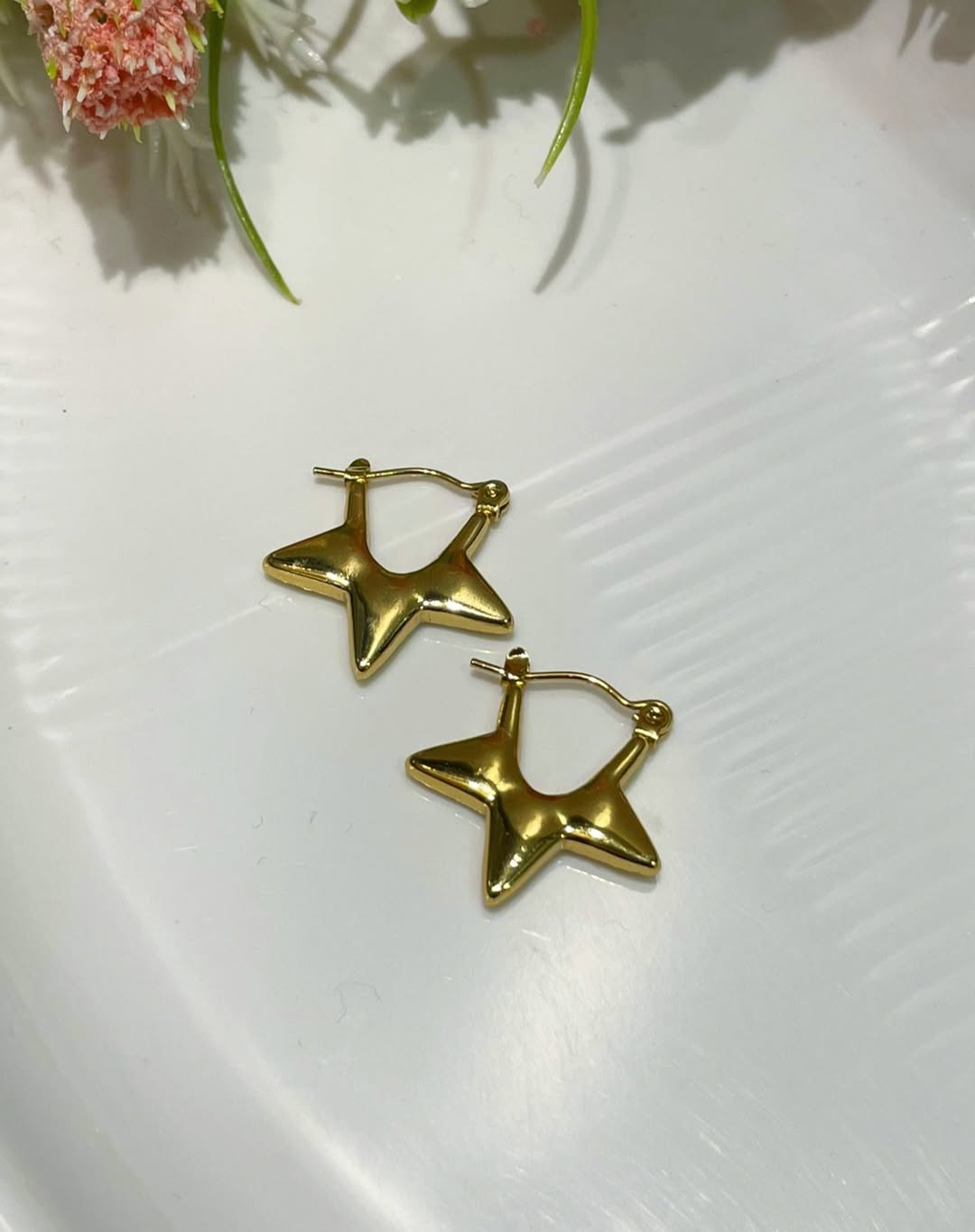 Golden Star Hoop Earrings (Anti-Tarnish)