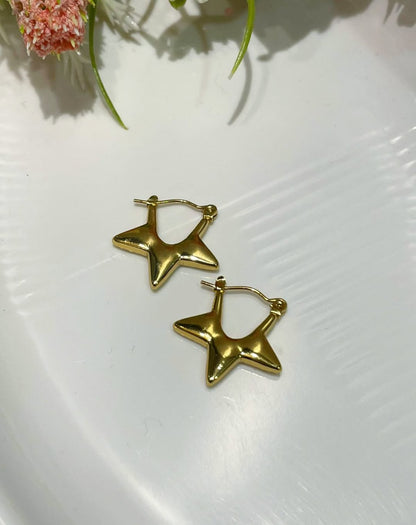 Golden Star Hoop Earrings (Anti-Tarnish)