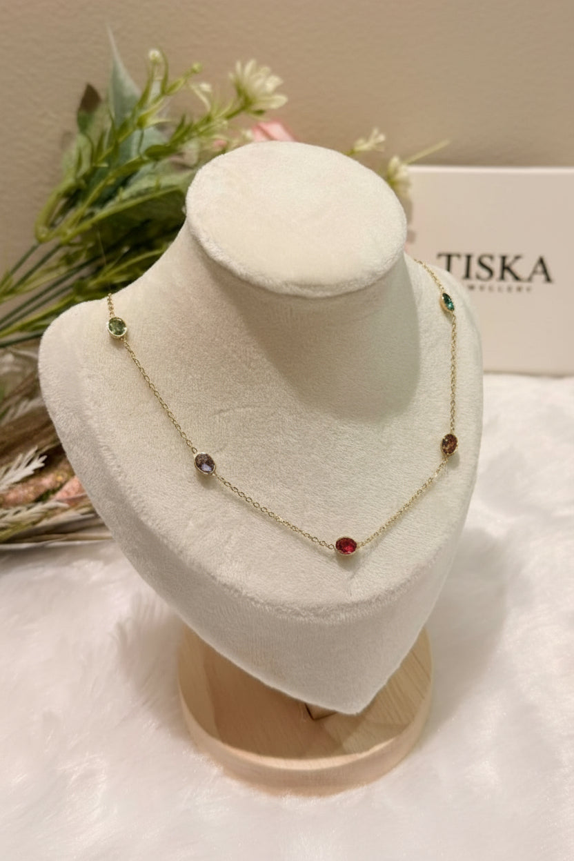 Multi Color Stone Necklace – Gold Finish | Anti-Tarnish