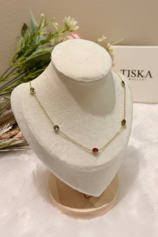 Multi Color Stone Necklace – Gold Finish | Anti-Tarnish