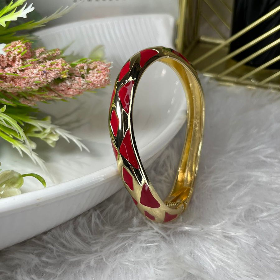 Red Enamel Statement Gold Bangle (Anti-Tarnish)