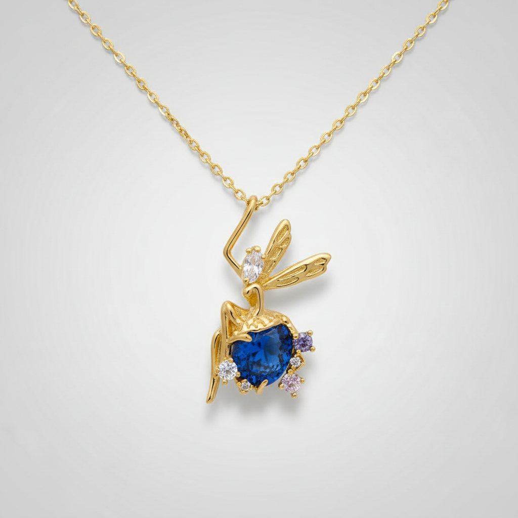Blue Crystal Butterfly Charm Necklace (Anti-Tarnish)
