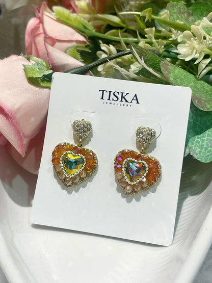 Sparkling Heart Charm Earrings