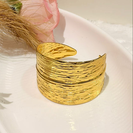 Textured Gold Cuff Bracelet  (Anti Tarnish)