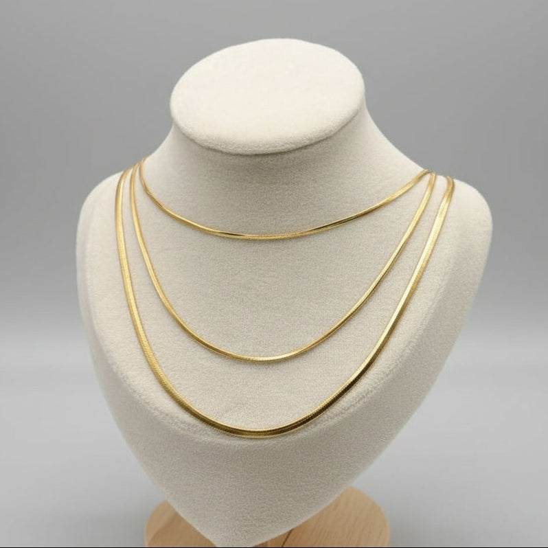 Triple Snake Chain Layered Necklace – Gold Finish | Anti-Tarnish