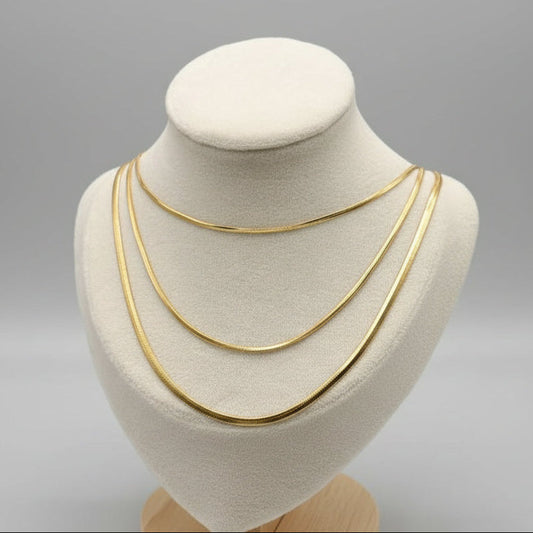 Triple Snake Chain Layered Necklace – Gold Finish | Anti-Tarnish