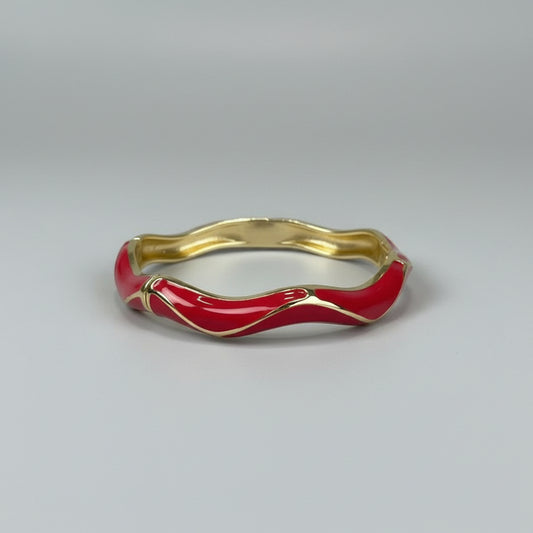 Wave Red Enamel Gold Bangle (Anti-Tarnish)