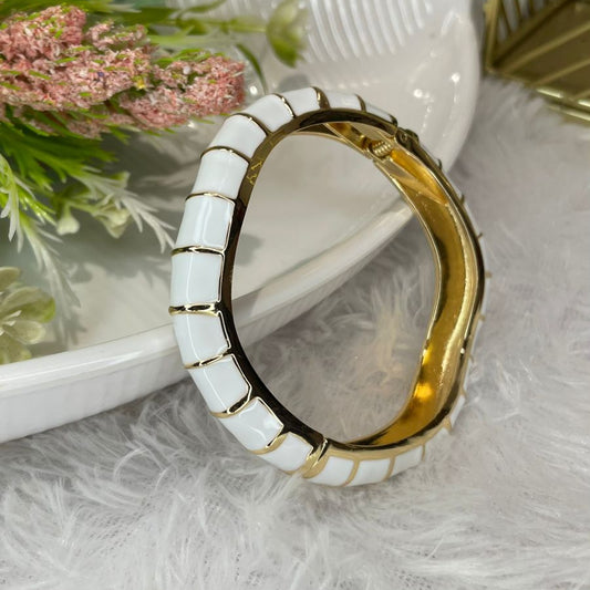 White Enamel Tile Gold Bangle (Anti-Tarnish)
