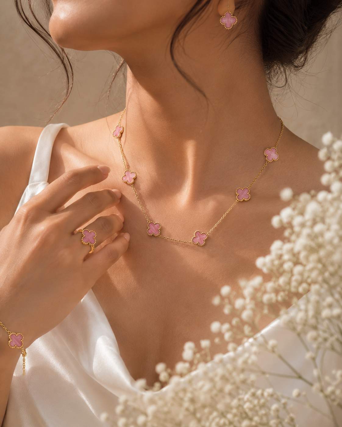 Royal Pink Clover Luxe Jewellery Set of 4