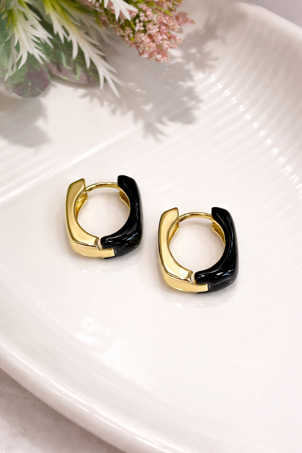Dual Tone Chunky Hoop Earrings