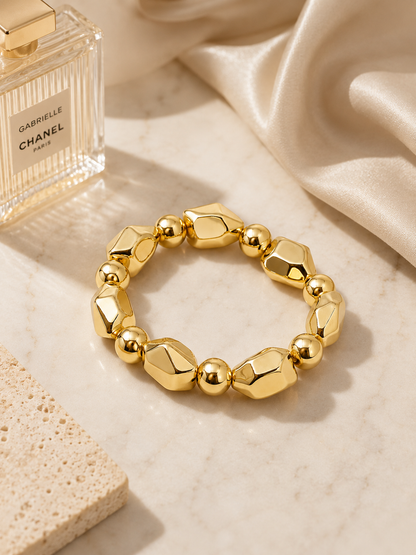 Golden Sculpted Bead Stretchable Bracelet