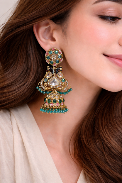 Peacock Turquoise Jhumka Earrings