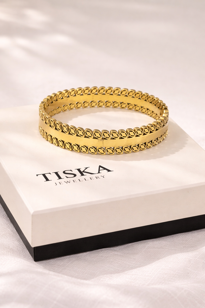 Golden Luxe Twin Band Cuff Bracelet (Anti Tarnish)