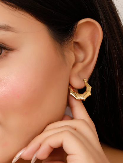 Anti Tarnish Golden Bamboo Hoops  (Anti tarnish)