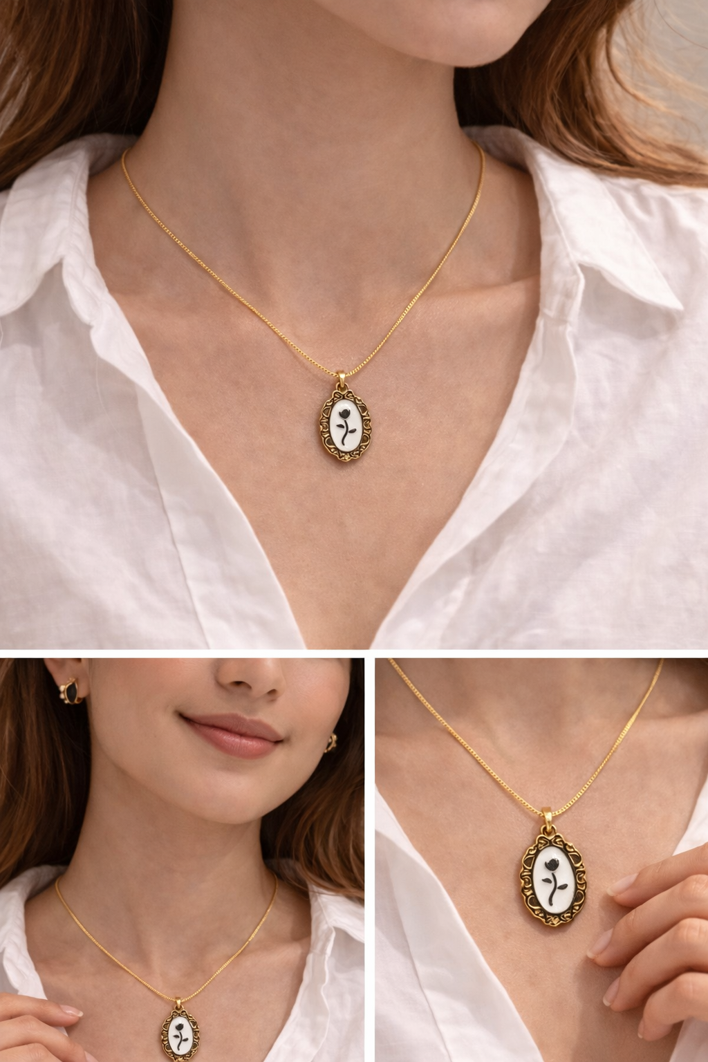 Vintage Floral Pendant Necklace (Anti-Tarnish)