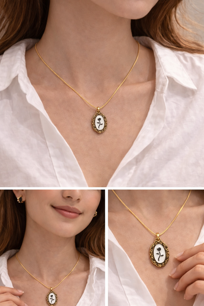 Vintage Floral Pendant Necklace (Anti-Tarnish)