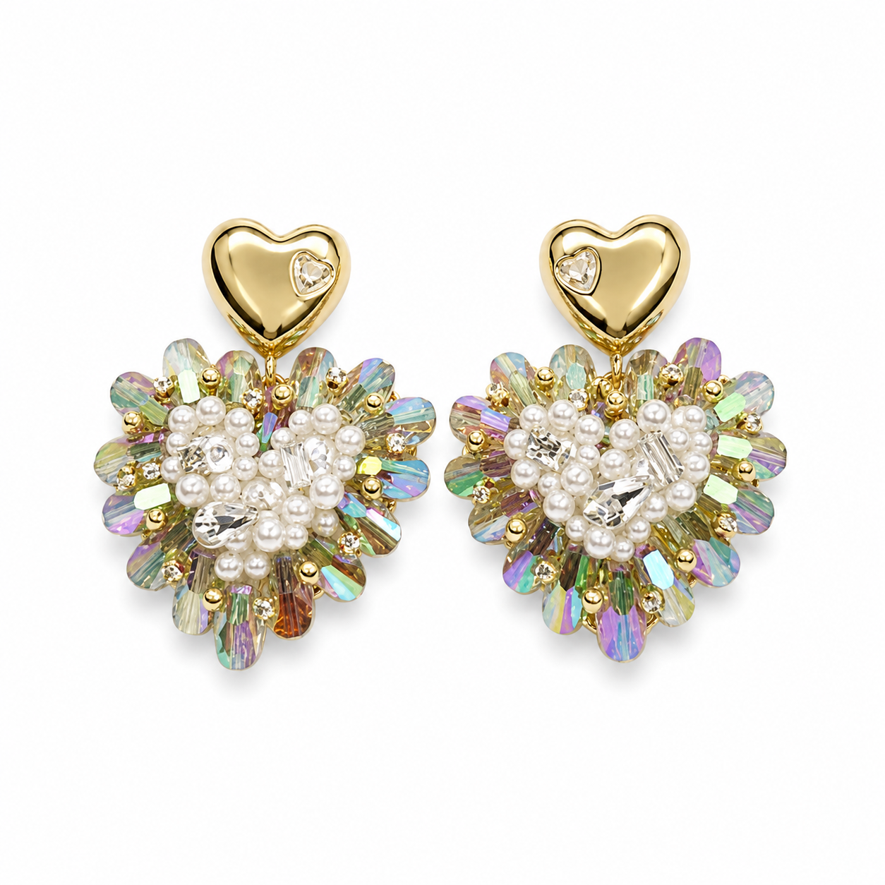 Iridescent Heartburst Pearl Earrings