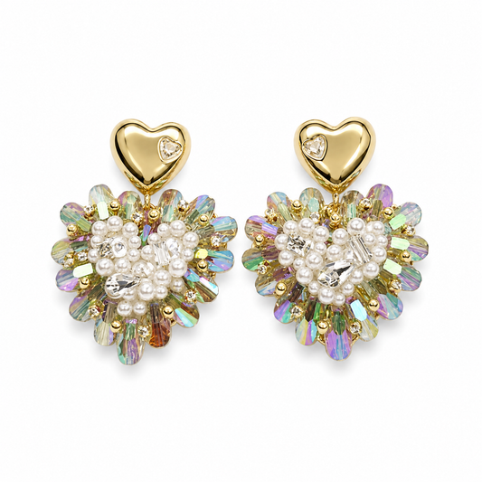 Iridescent Heartburst Pearl Earrings