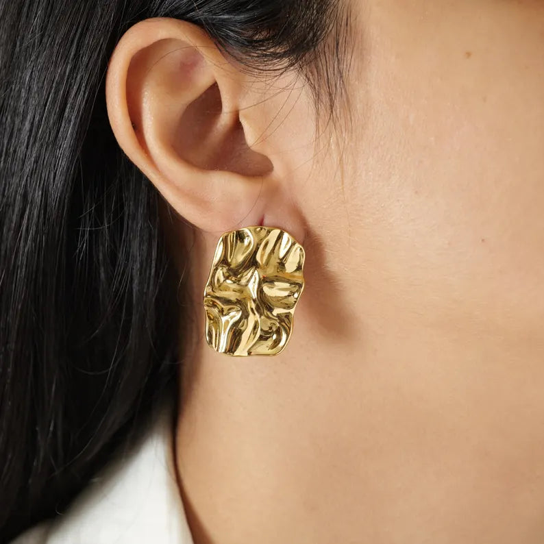 Molten Gold Texture Stud Earrings